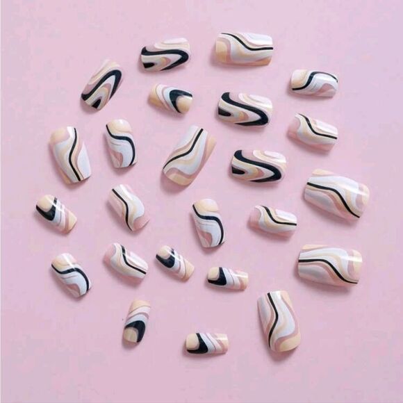 💕5/$18 24 pk Swirled Designed Press on Nails - Picture 1 of 5